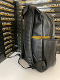 Black Faux Leather Backpack With One Front Pocket