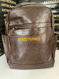 Brown Faux Leather Backpack With One Front Pocket