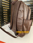 Brown Faux Leather Backpack With One Front Pocket