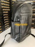 Black Faux Leather Backpack With One Front Pocket